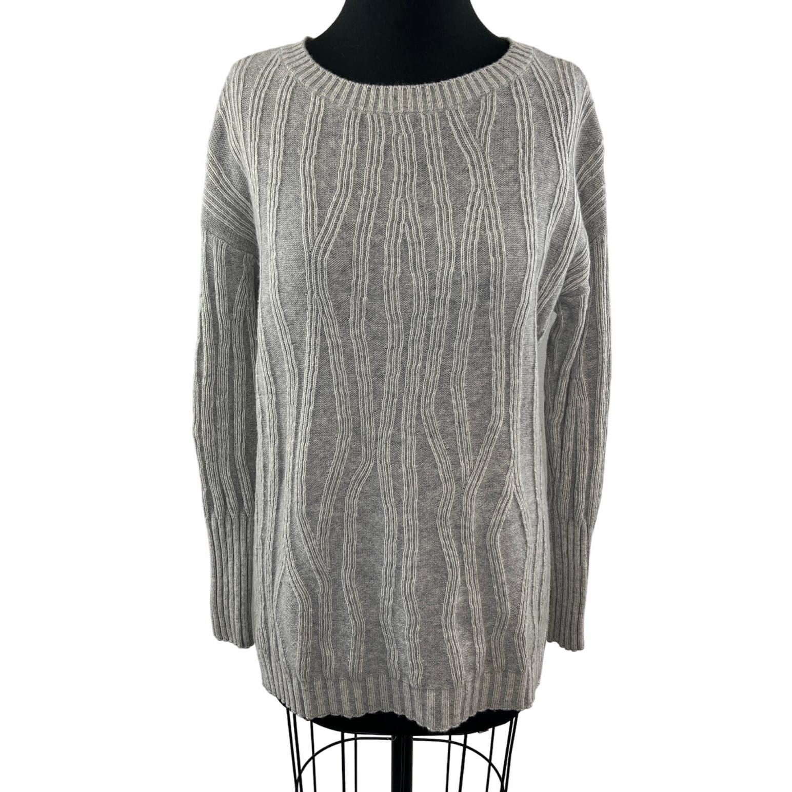 VINCE Wool Cashmere Cable Knit Sweater Gray Long Sleeve Drop Shoulder Size S