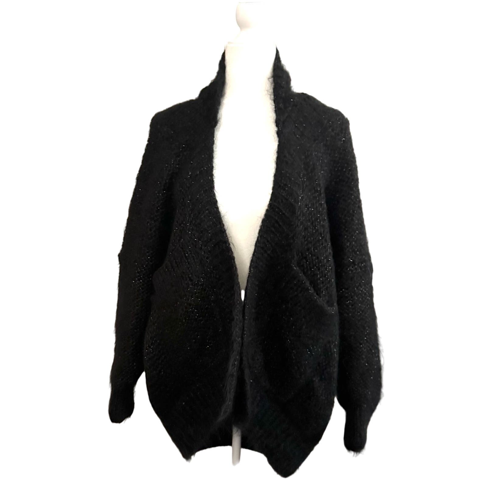 MES DEMOISELLES Paris Fuzzy Slouchy Mohair Lars Cardigan Black Metallic Silver