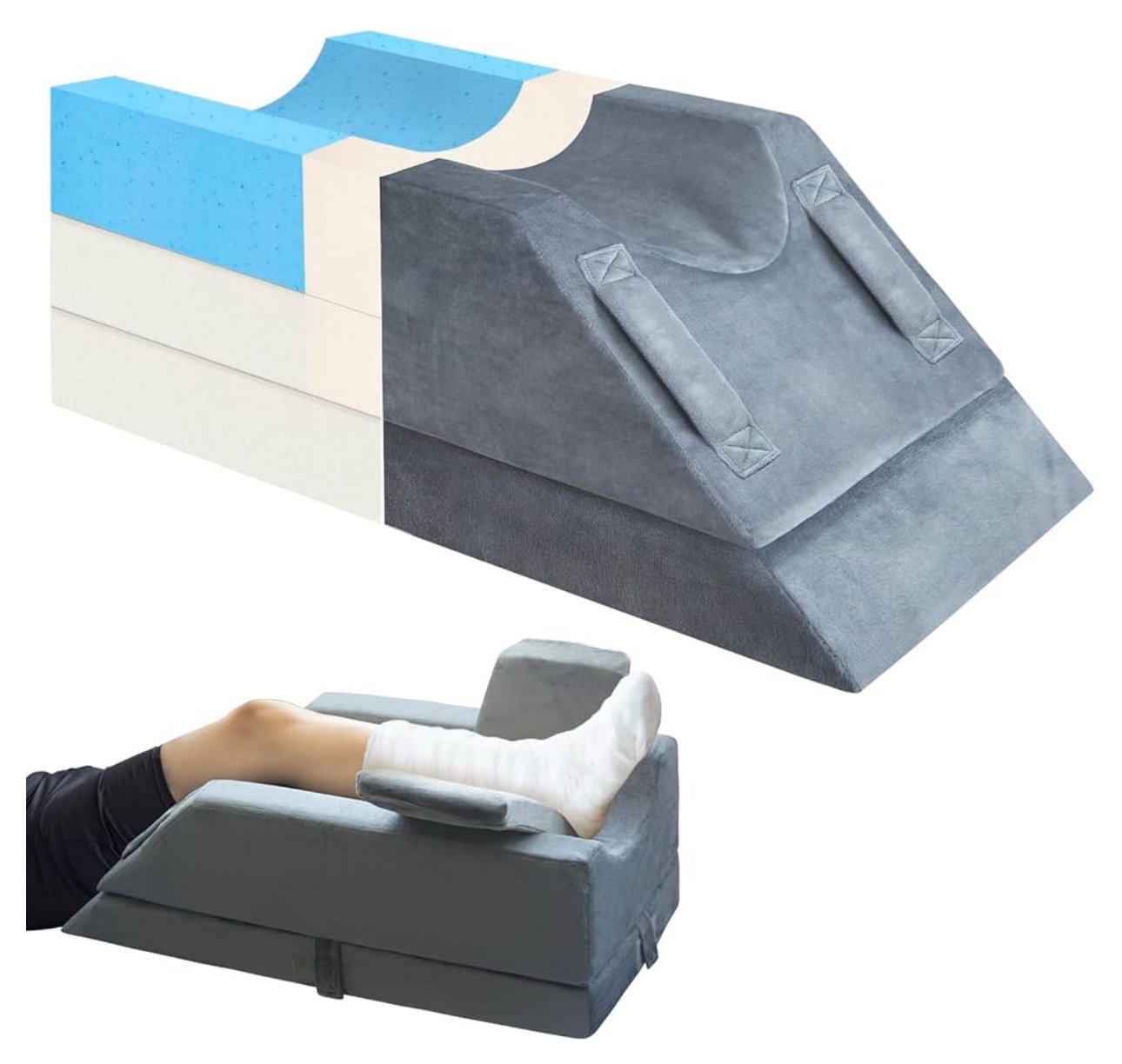 Memory Foam Leg, Knee, Ankle Foot Support and Elevation Pillow for Surgery Gray