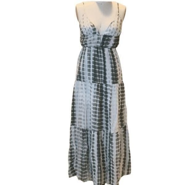 Sage Green Tie Dye Stripes Maxi Boho Dress