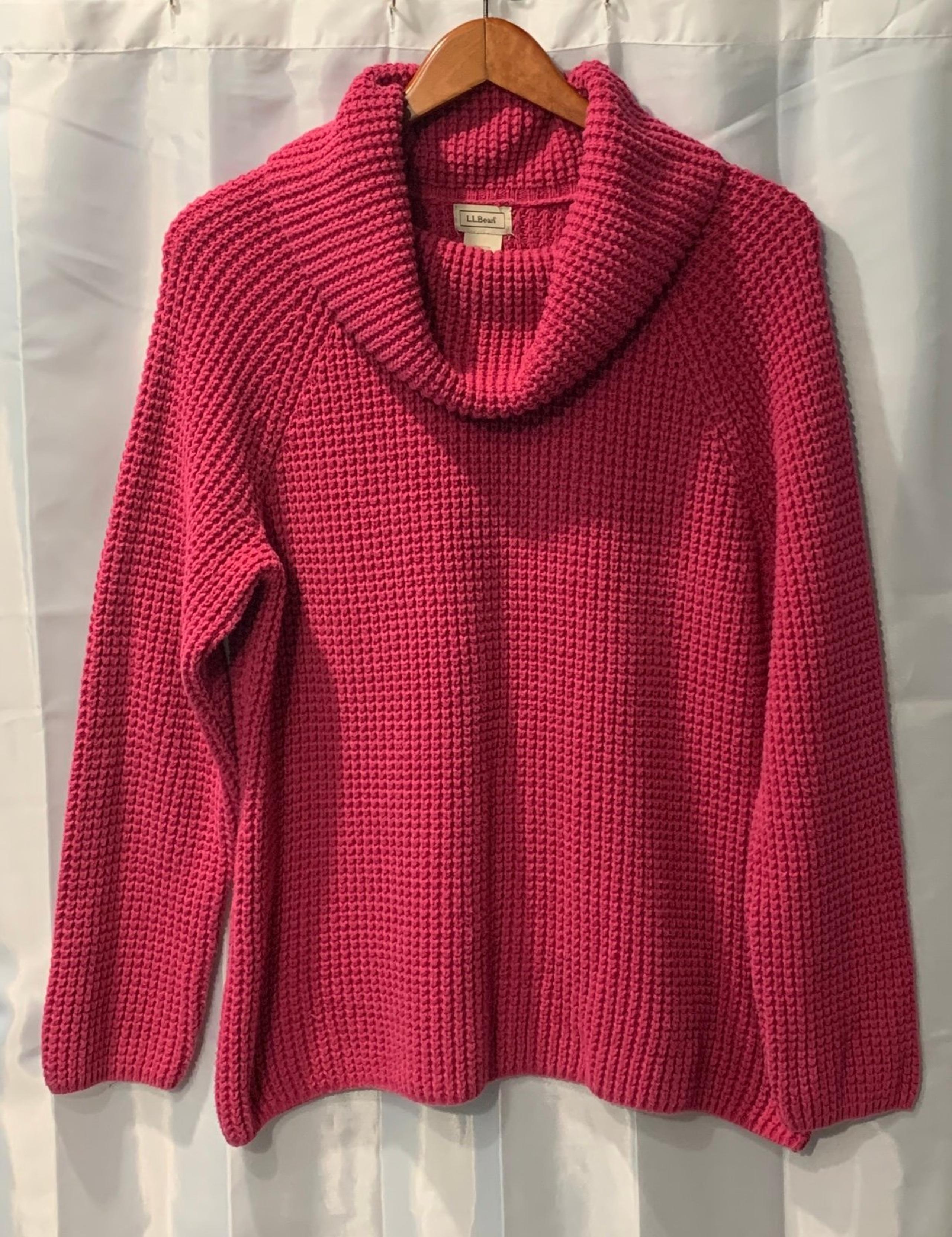 L.L. Bean Women's Size L Cableknit Long Sleeve Cowl Neck Pink Sweater