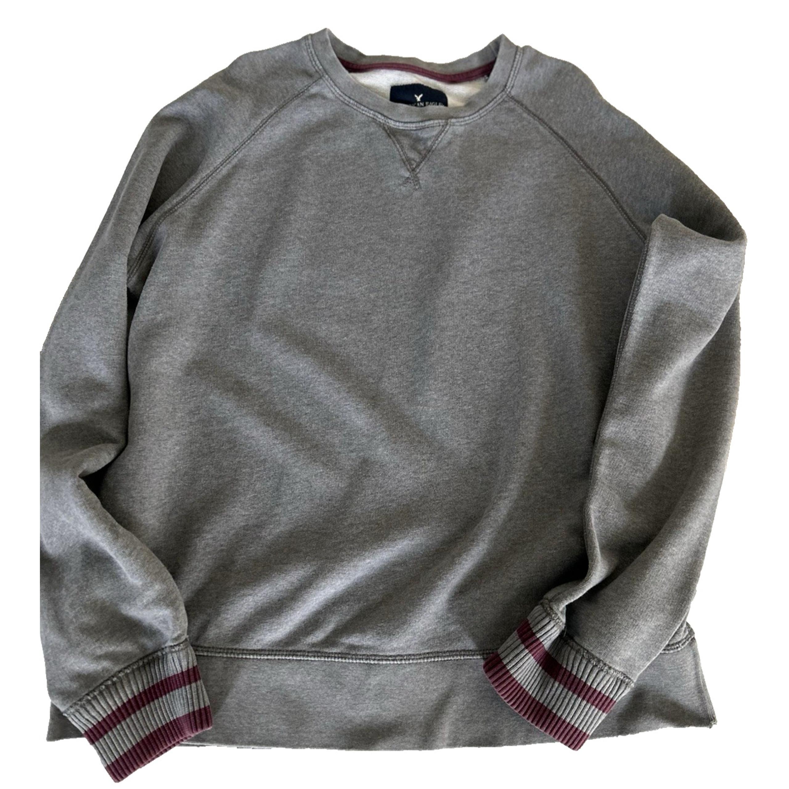 American Eagle AEO Men's Crewneck Sweatshirt Pullover Gray/Burgundy Size L