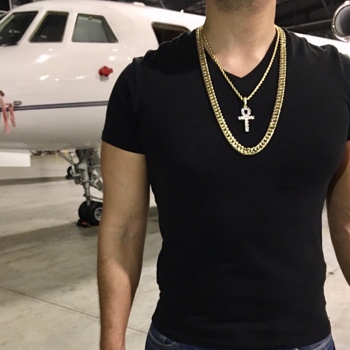 ANKH+CUBAN LINK CHAIN SET 18K GOLD ITALY