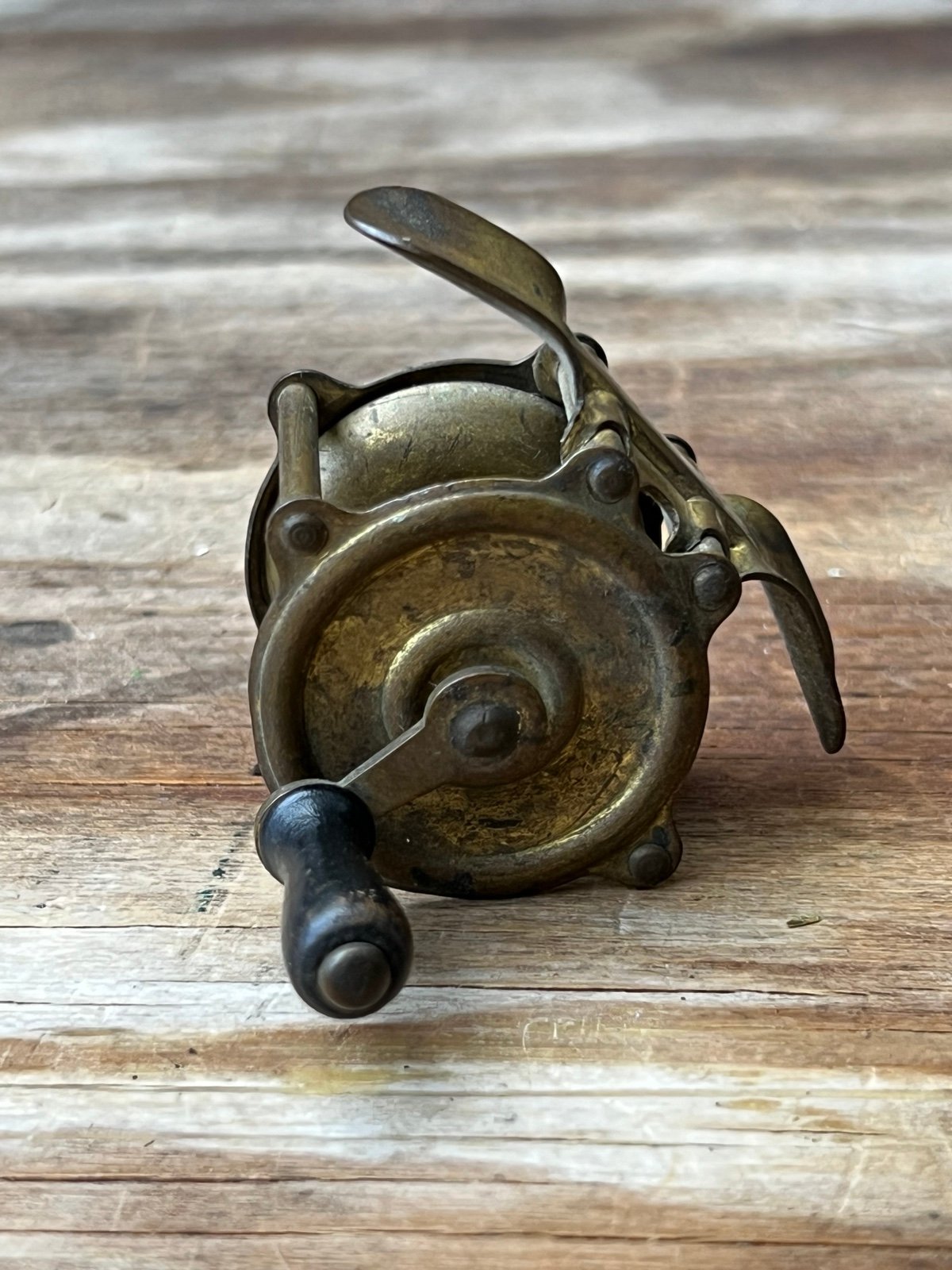 Vintage Small Gold Brass Non Magentic Crank Casting Fishing Reel Distress Repair