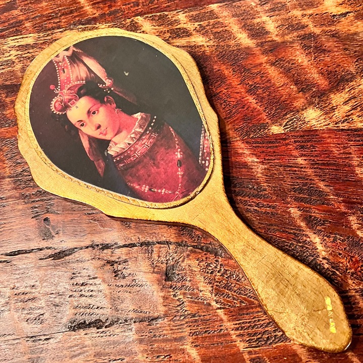 Italian Florentine Wood Hand Mirror