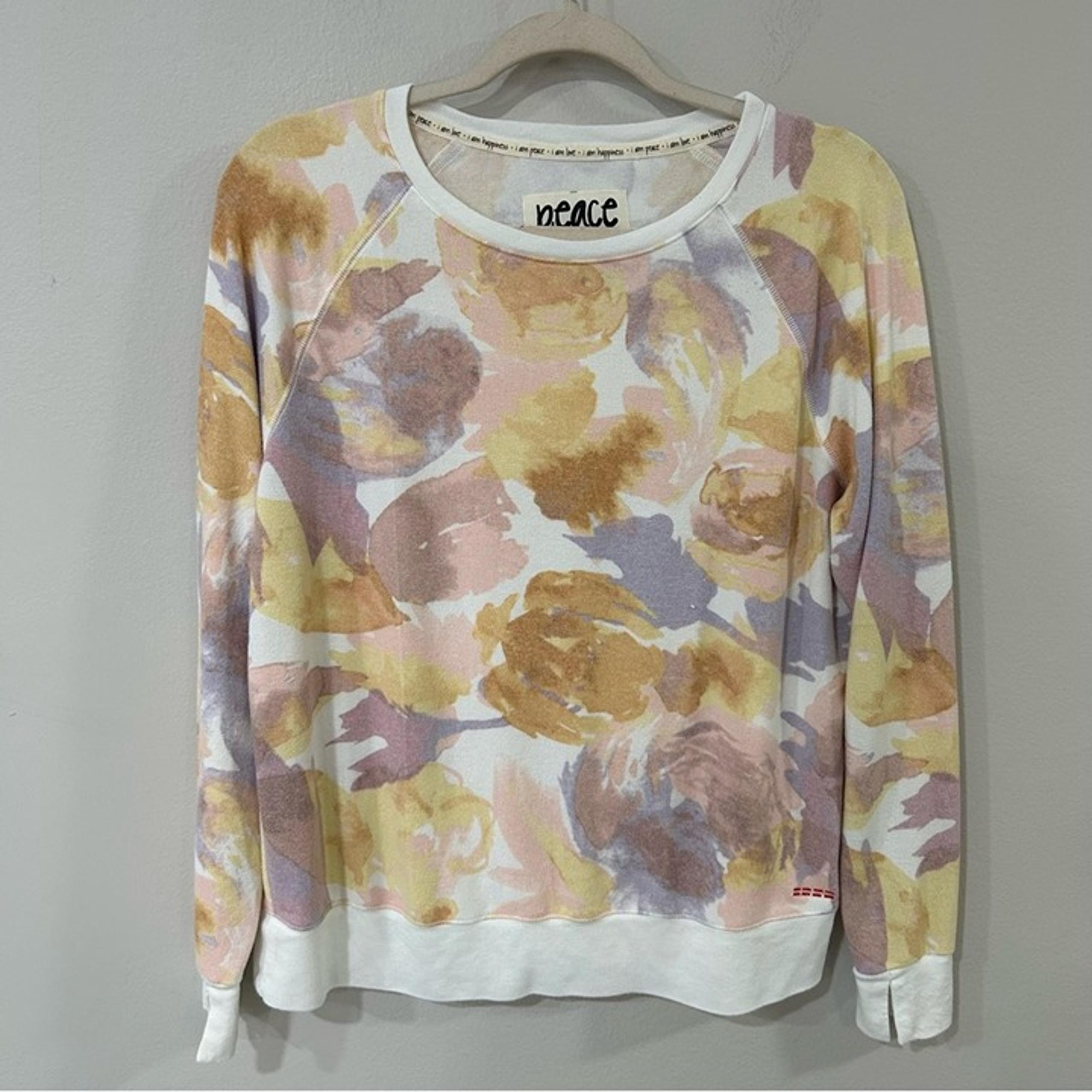 Peace Love World Floral Multicolor Crewneck Pullover Sweatshirt Women’s Small