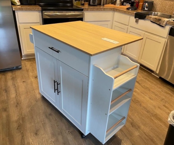 New! Rolling Kitchen Island on Wheels with Drop Leaf with Charging Station