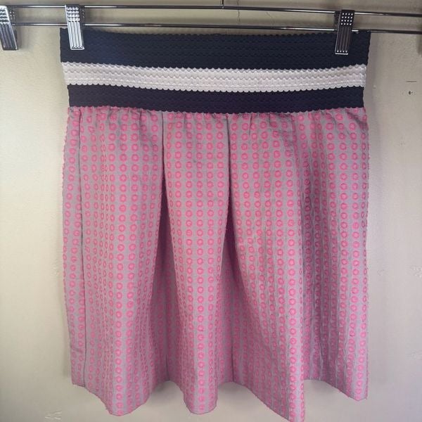 Anthropologie Maeve Ballad Swing Skirt Pleated Embroidered Geometric Print Small