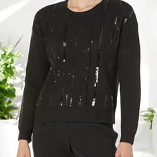 NWT Calvin Klein Women's Sequin Crew Neck Long Sleeve Sweater Black L