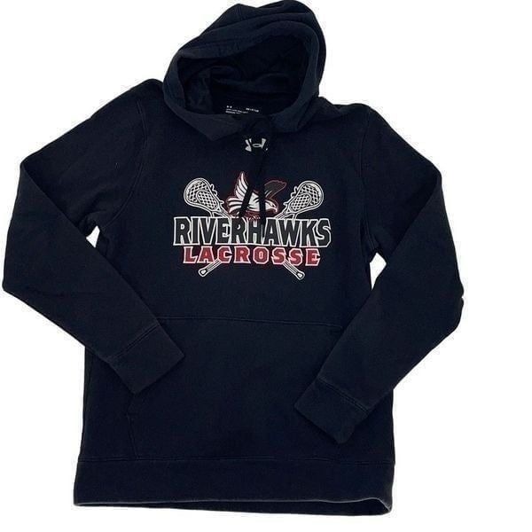 Under Armour Mens Unisex Riverhawks Lacrosse Hoodie Loose Coldgear Black Size Sm