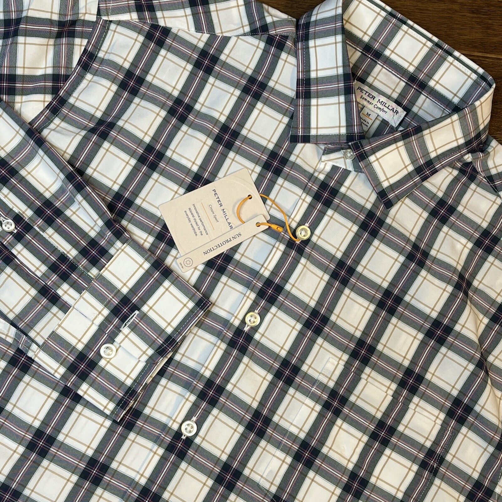 Peter Millar Crown Sport Summer Comfort Button Down Shirt Plaid Size Medium 160
