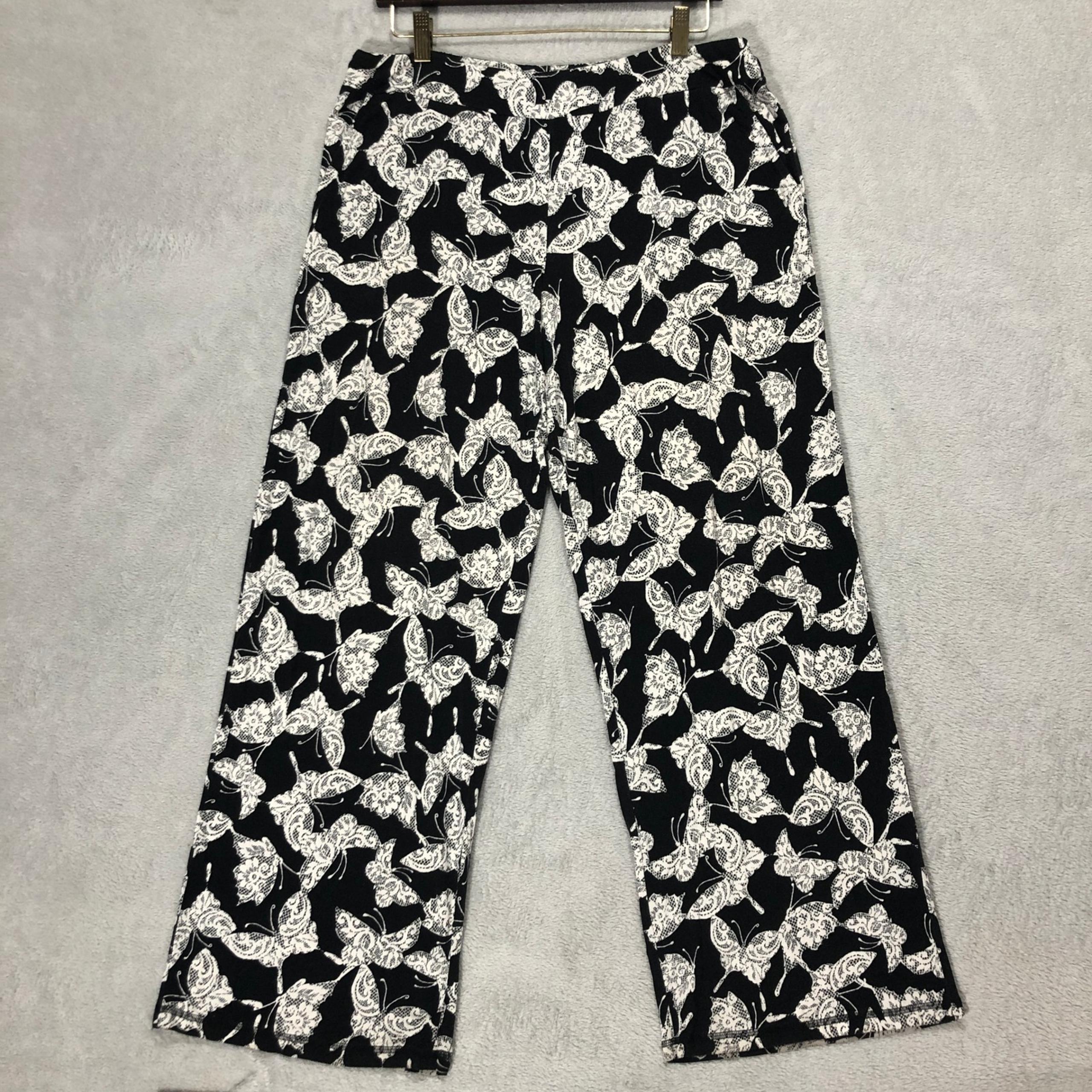 Soma Wide Leg Lounge Pants Butterfly Print Comfy Casual Black White Large