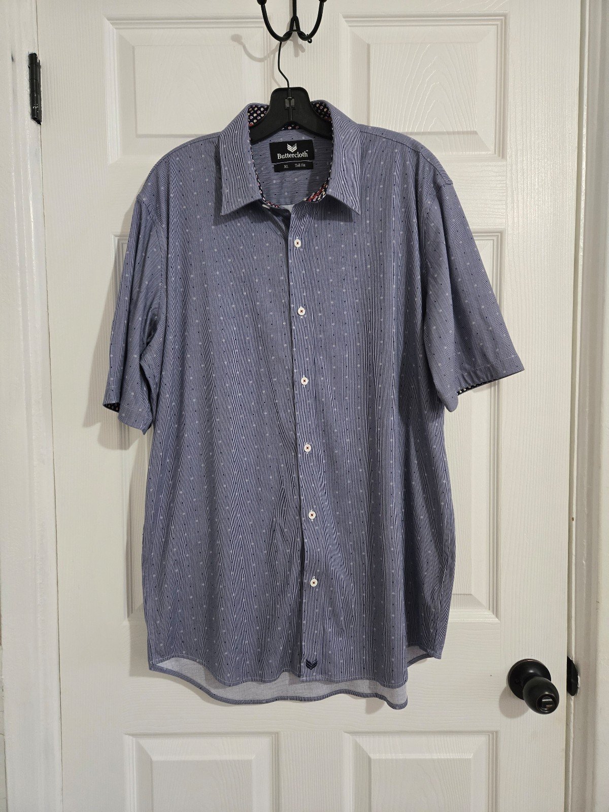 Buttercloth Men's Dress Shirt XL Cotton Tall Fit Short Sleeve Bluish Gray