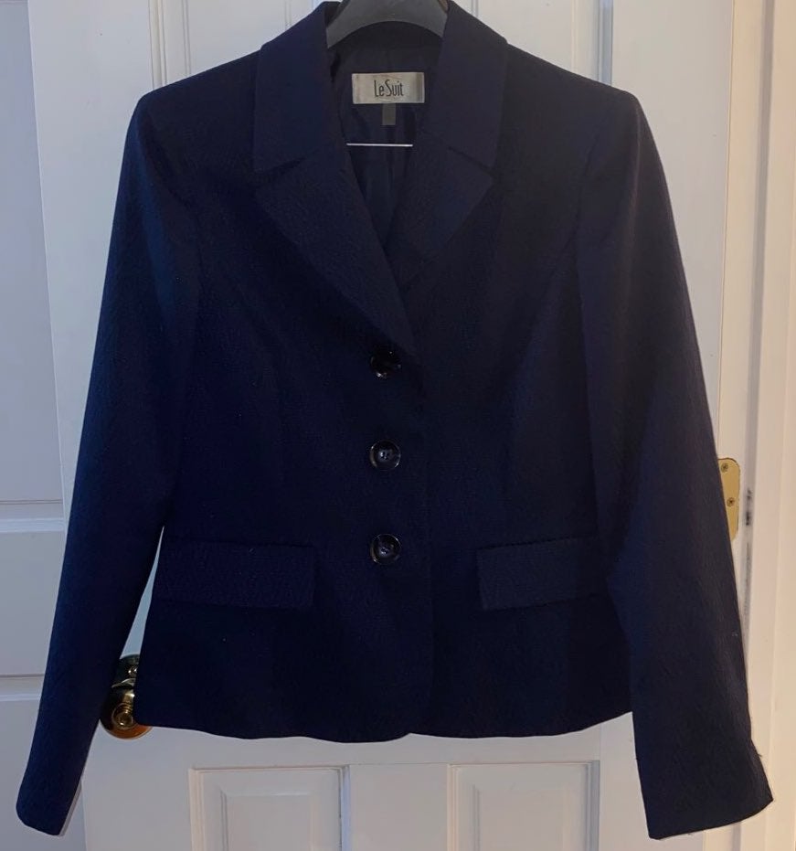 Navy Textured Le Suit Skirt Suit