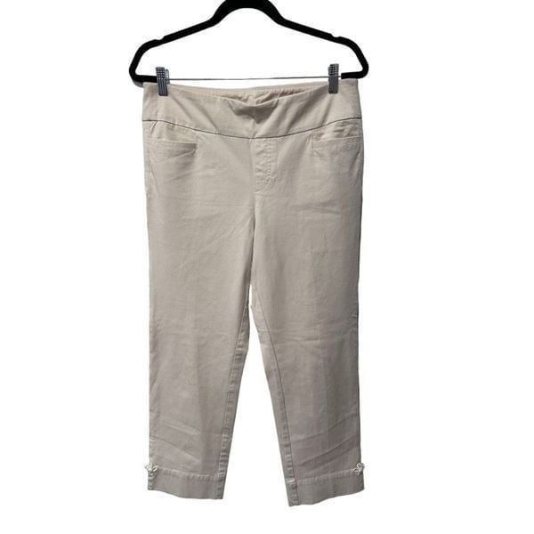 Soft Surroundings Stretch Cream Ivory Pull-On Pants Cropped Embellished Size M