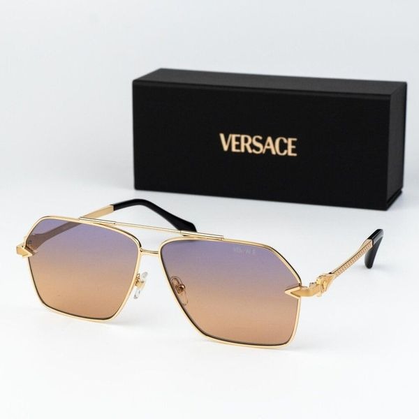 Versace Men Sunglasses Gold Gradient Violet Aviator VE2284 1002EL NEW AUTHENTIC