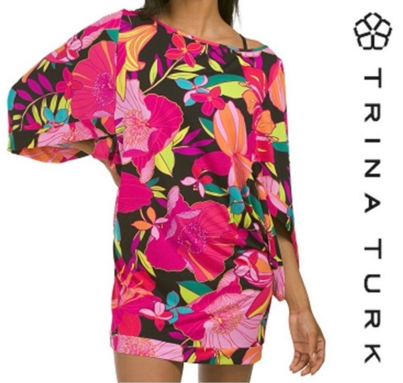 Trina Turk NWT Solar Floral Print Swimwear Tunic Coverup Dress Swim Size Large