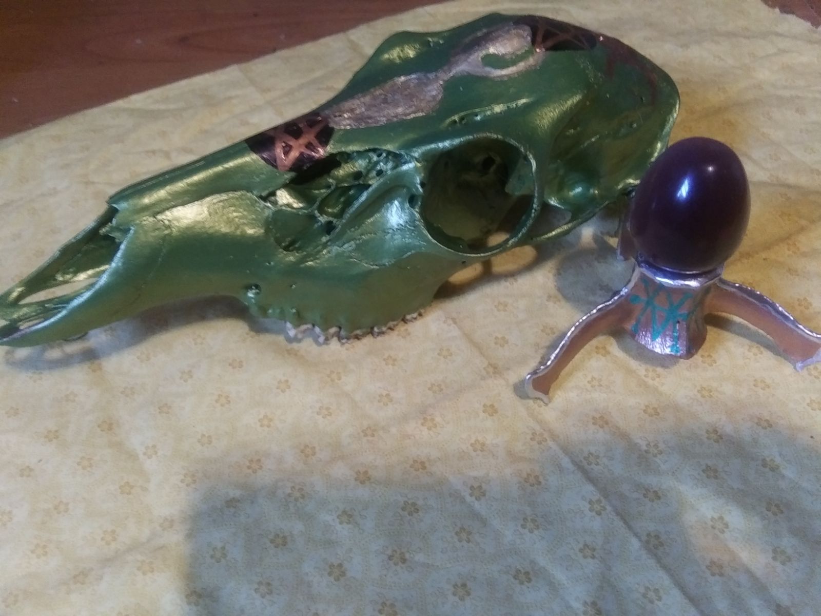Hand Painted Deer Skull and Deer Vertebr