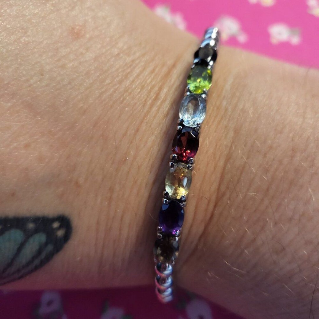 Multi Gemstone Cuff Bracelet in Stainless Steel