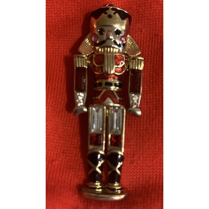 Rare Monet Signed rhinestone Toy Soldier Brooch Jewelry Pin Holiday Red Black