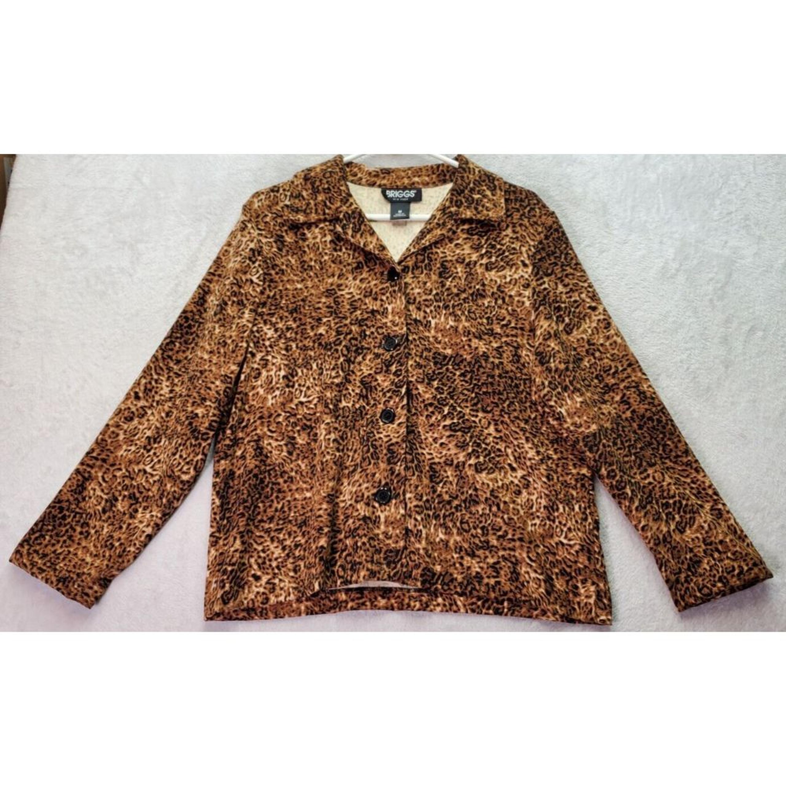 Briggs Blazer Jacket Womens Medium Brown Leopard Print Long Sleeve Button Front