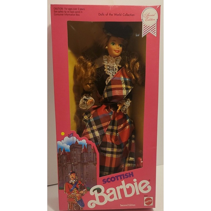 DOTW SCOTTISH Barbie Doll #9845 from Japan Second Edition MIB! Mattel China 1990
