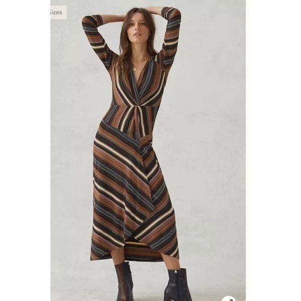 New Anthropologie Maeve wrap midi dress size XS NWOT Striped in rich, autumnal h