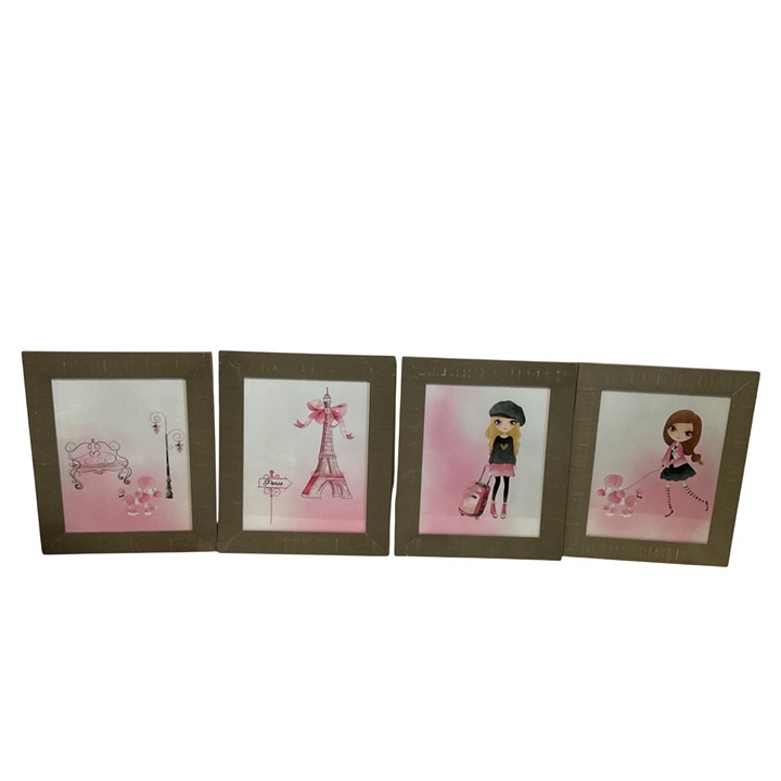 Girl's Paris Picture Prints Wall Decor - Set of 4 (8x10”) Framed