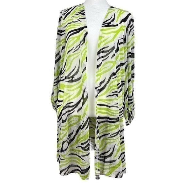NWT Multiples Going Green Sheer Open Front Zebra Cardigan Large