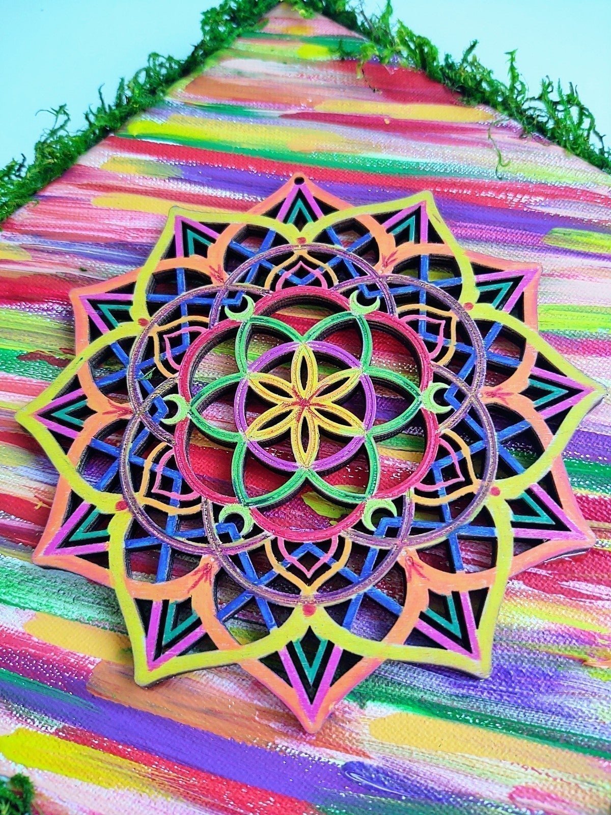 Original Handcrafted Sunset Sunrise Solstice Mandala Art Rainbow Flower of Life