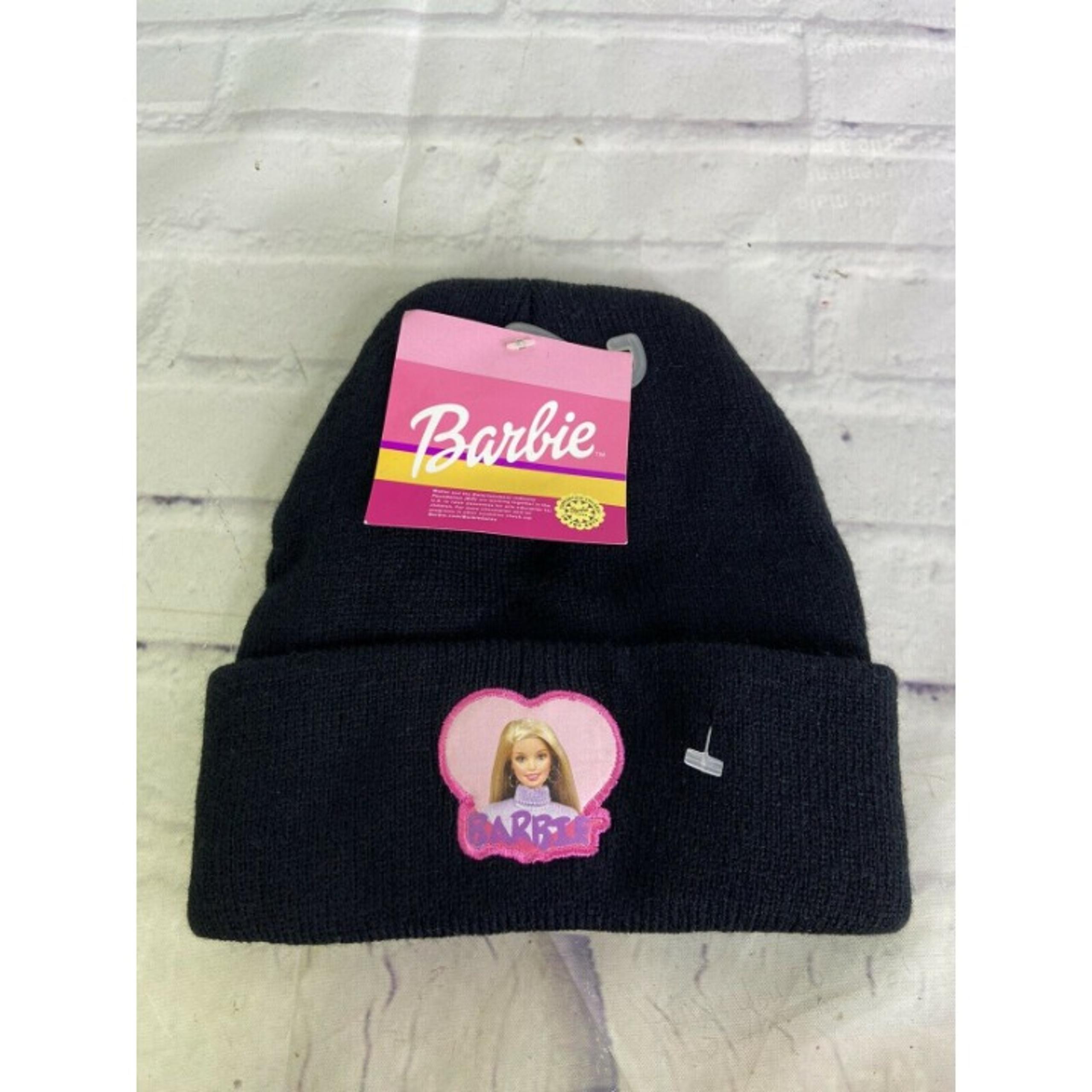 Barbie Logo Heart Spell Out Youth Girls Knit Beanie Hat Cap Black One Size NEW