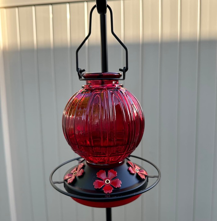 Glass Hummingbird Feeder for Outdoors Hanging, 26Oz Bird Nectar Feeder with Perc