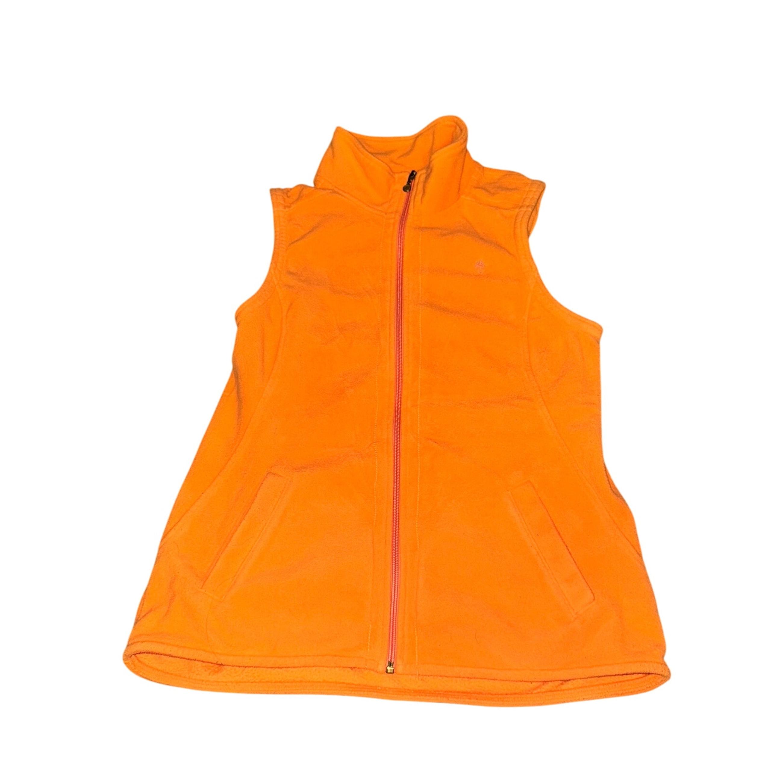 Lilly Pulitzer Fleece Vest Women's Size L Orange Full Zip Pockets Embroidered