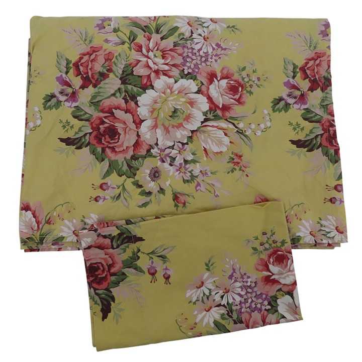 VTG Ralph Lauren Home Sophie Brooke Yellow Floral Full Flat Sheet Pillowcase Set