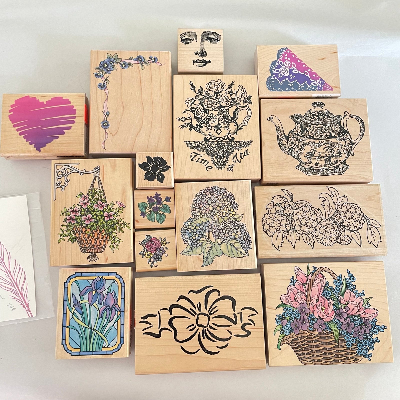 Rubber Wood Mount Stamp Lot Floral Botanical Feminine Hearts PSX Hero Arts Bows