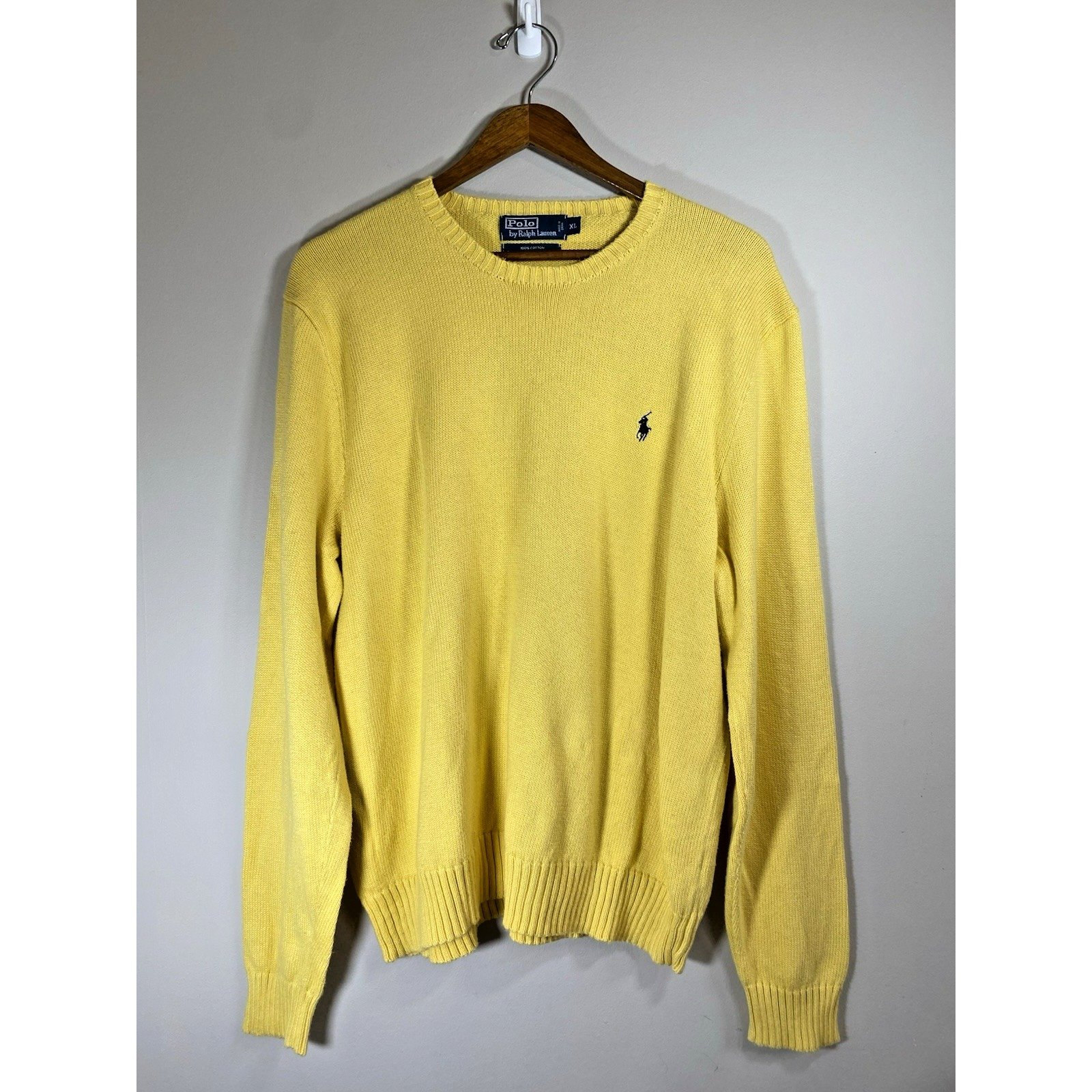 Vintage Polo Ralph Lauren Sweater Mens XL Yellow Knit Pony Crewneck Pullover 90s