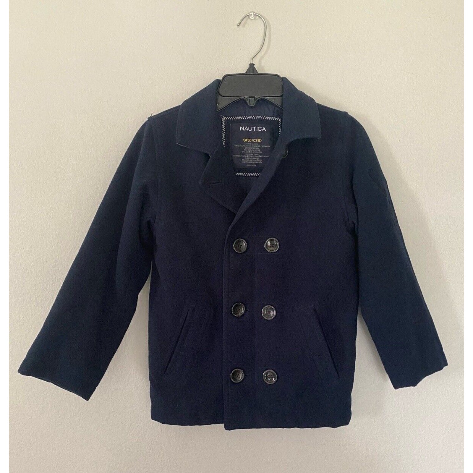 Nautica Navy Blue Peacoat Preppy Boys Zipper Button Jacket Coat Size 5