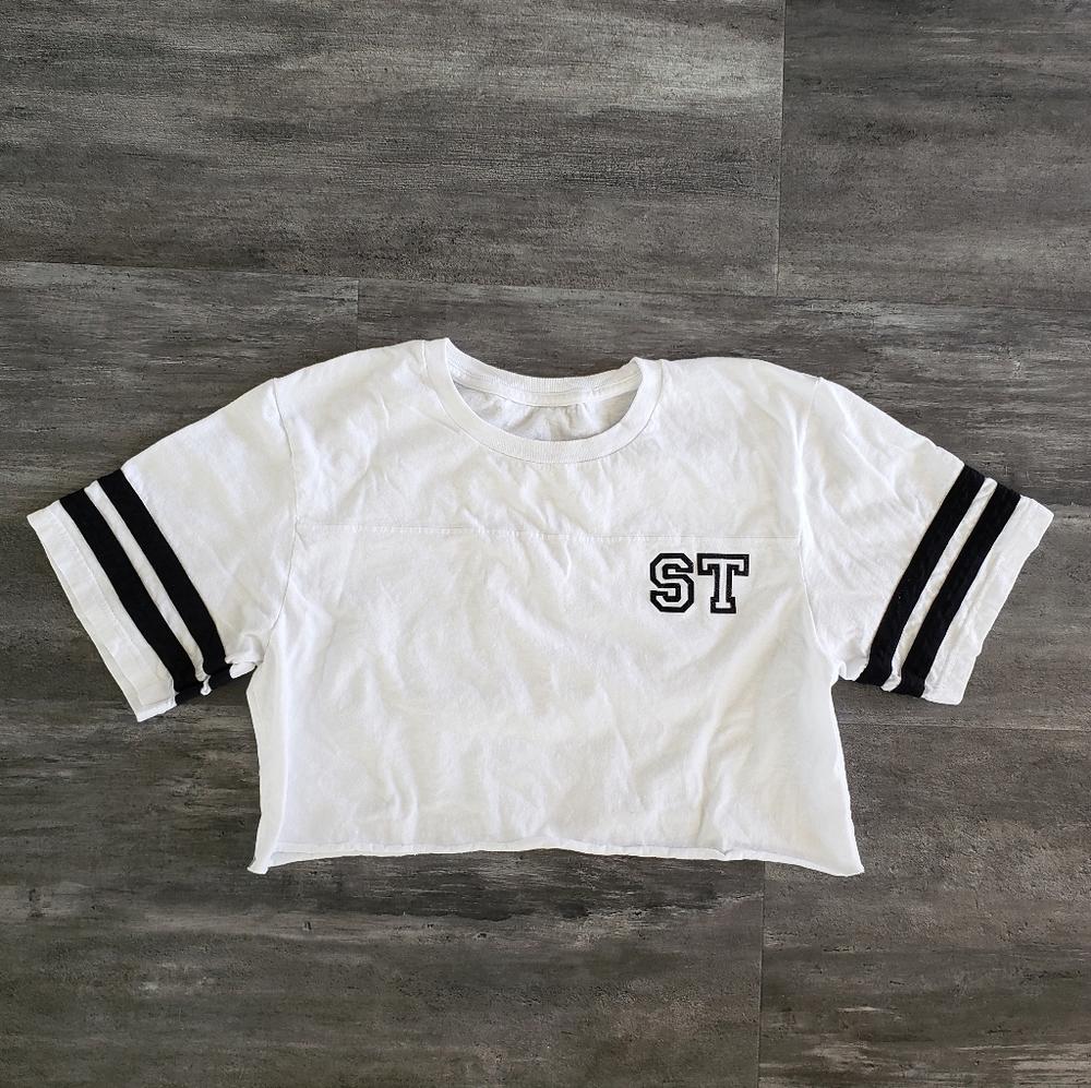 White Black Shaun T Apparel Cropped Short Sleeve