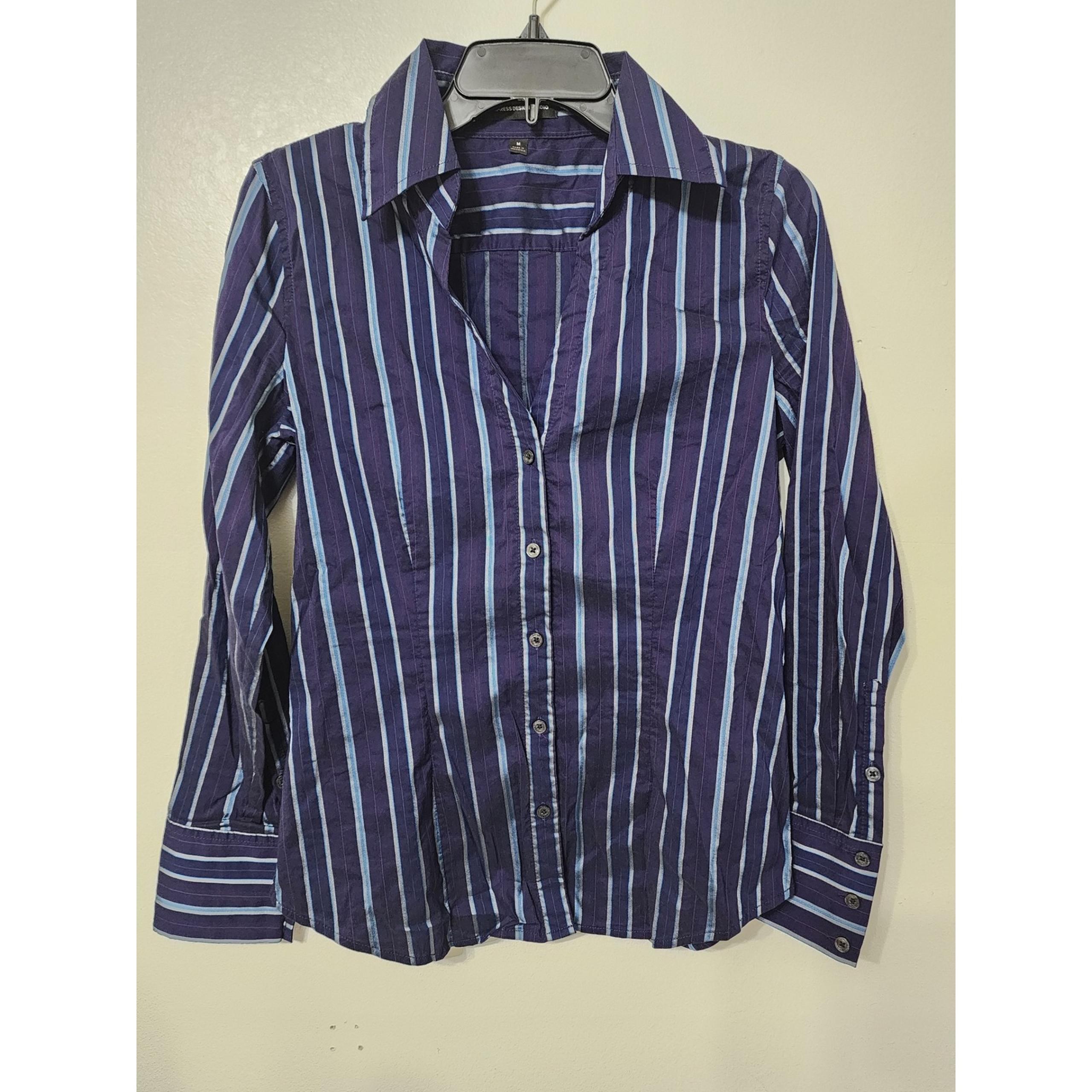 Express Studio Shirt Striped Button Down Long Sleeve Career Top Blue M