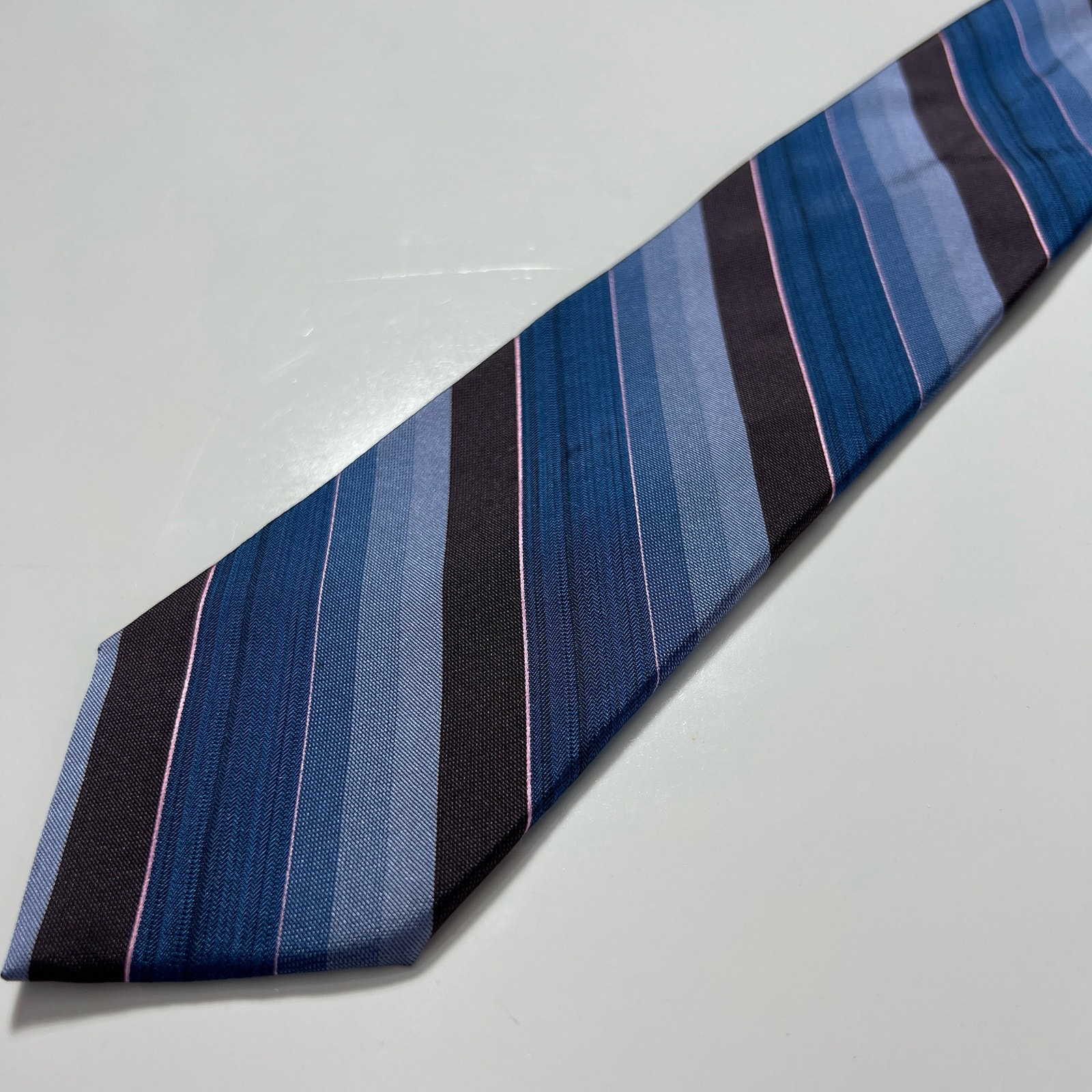 Valentino Men's Tie Made In Italy Blue Grey 100% Silk Woven Striped Necktie