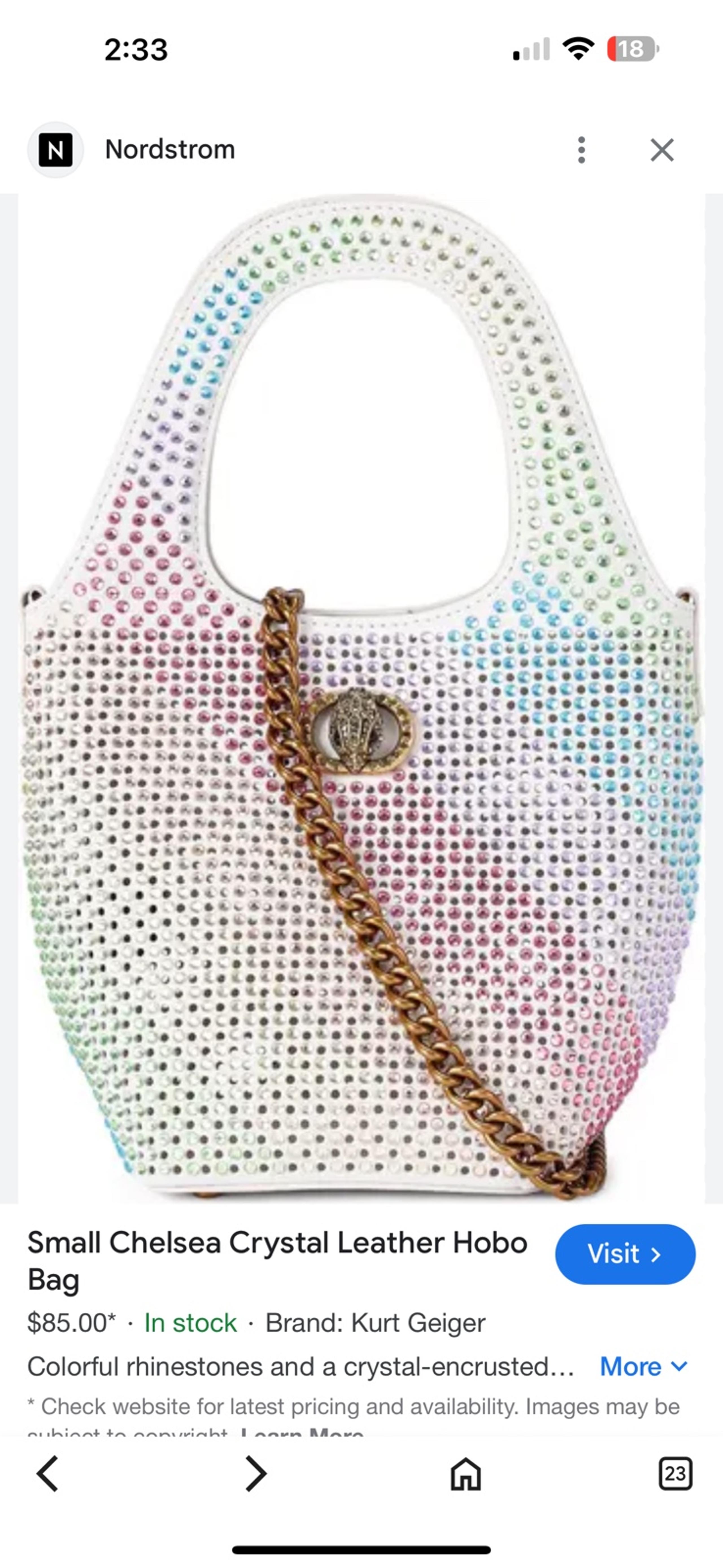 Kurt Geiger Small Chelsea Crystal Leather
Hobo New
$80
Size: OS Kurt