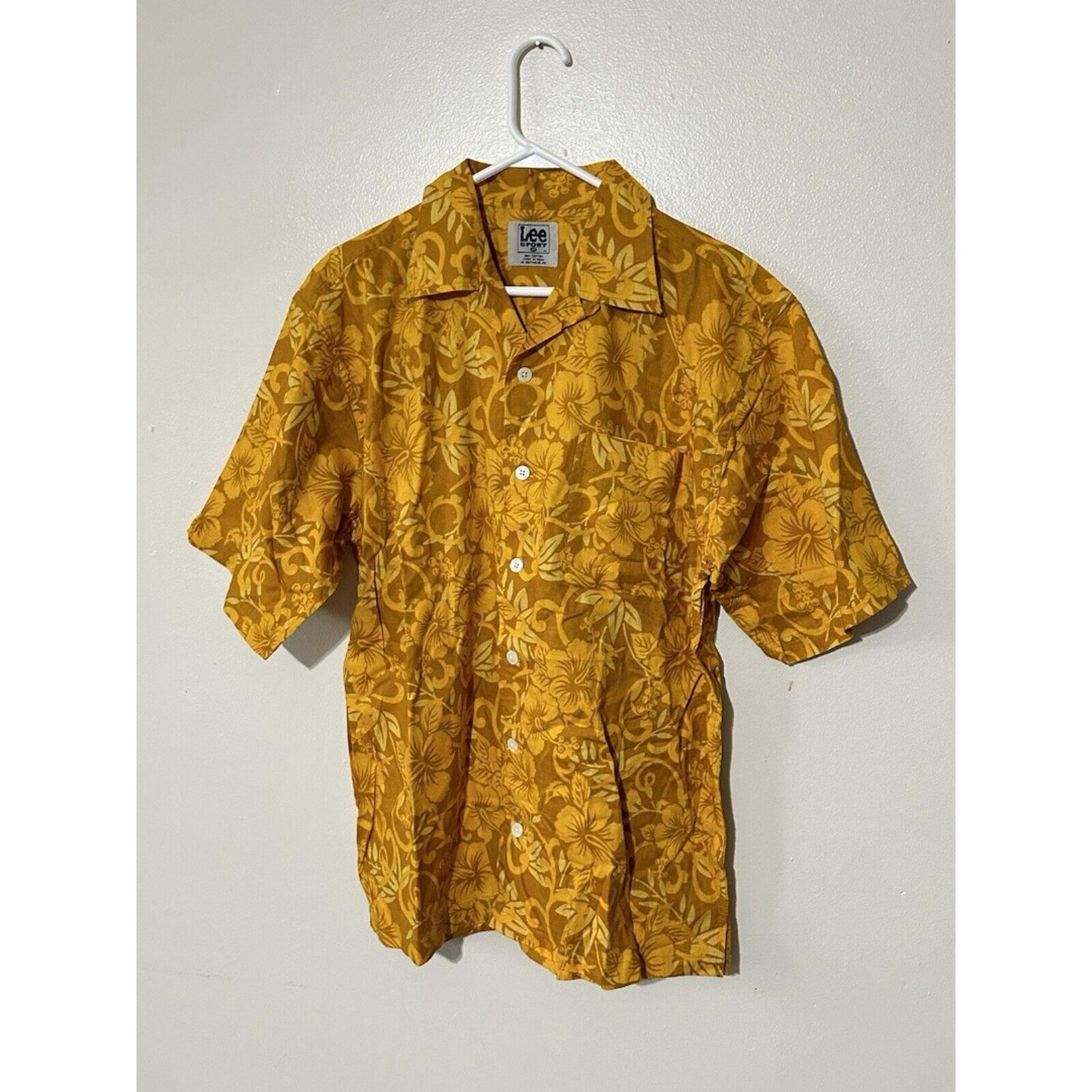 Vintage Lee Sport Mens Hawaiian Button Down Shirt Yellow Size Medium NOS No Tag