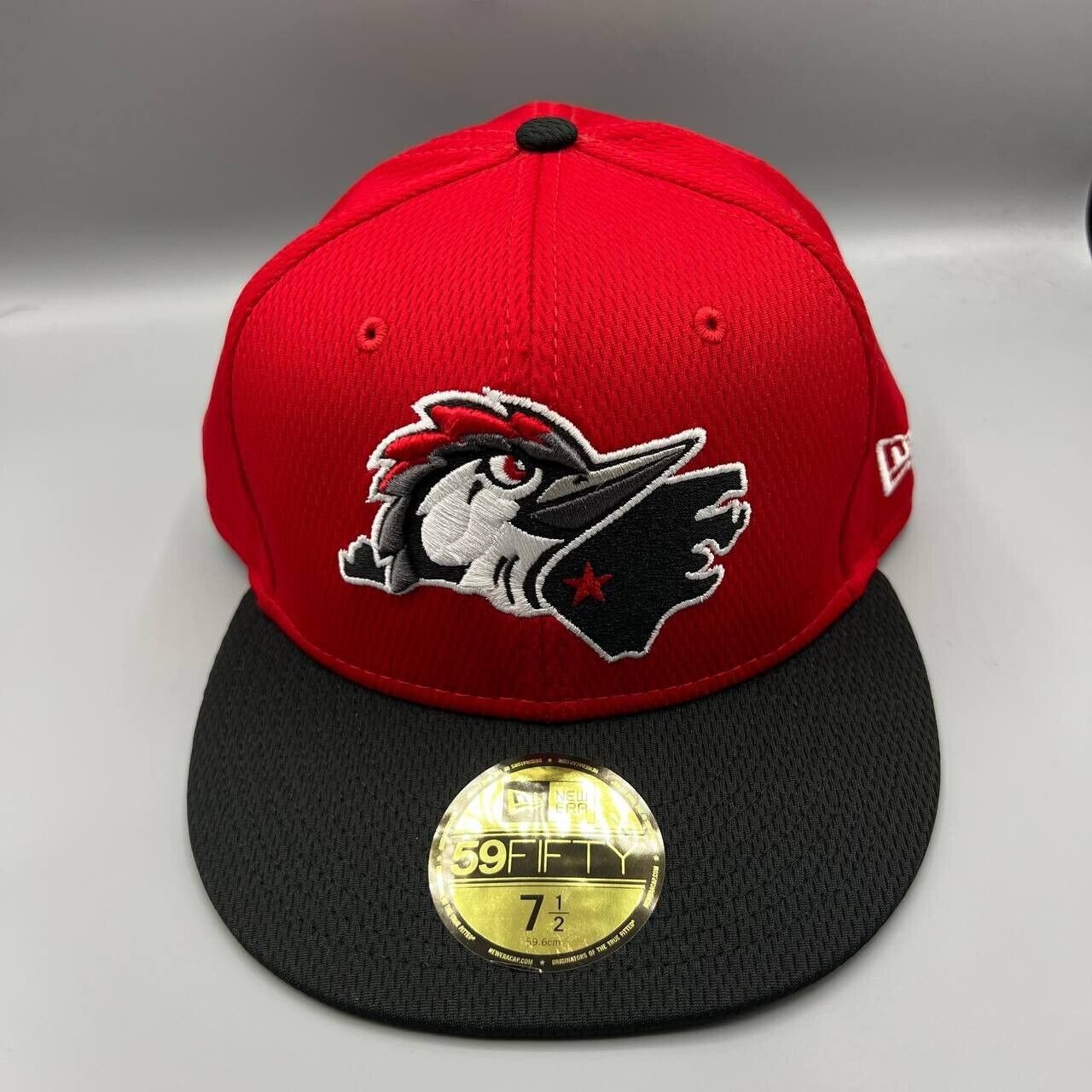 Fayetteville Woodpeckers Hat Men 7 1/2 Red MiLB 59Fifty New Era Fitted Cap New