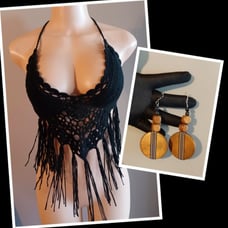 Crochet halter top and custom earrings large