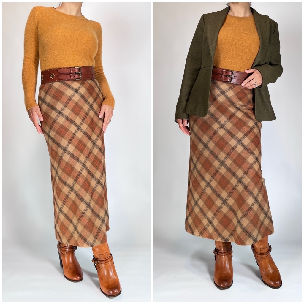ANN TAYLOR LOFT Wool Skirt Plaid Tan Orange Brown Maxi Size 6P
