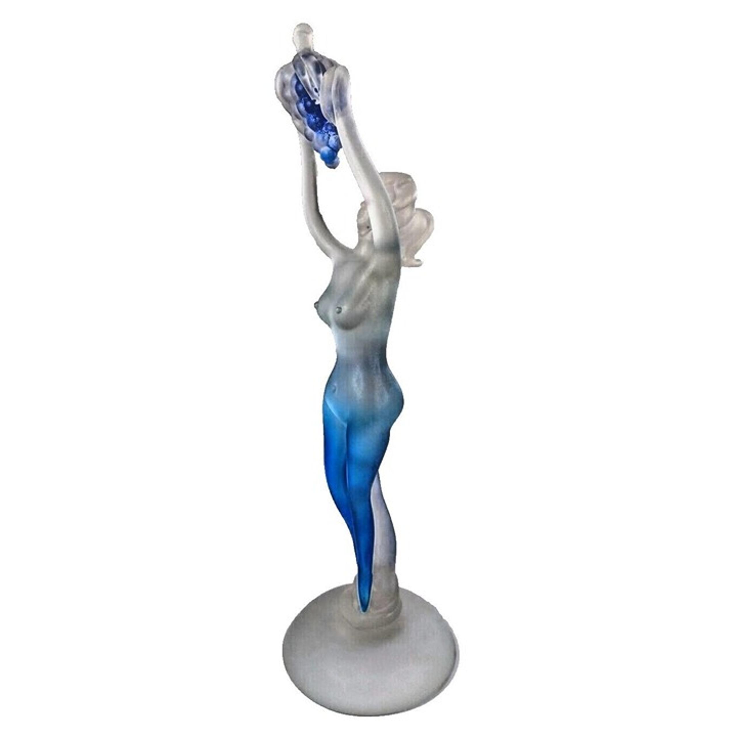 Lalique style 17.5"  Seguso Murano Frosted Art Glass Sculpture Nude Woman Cobalt