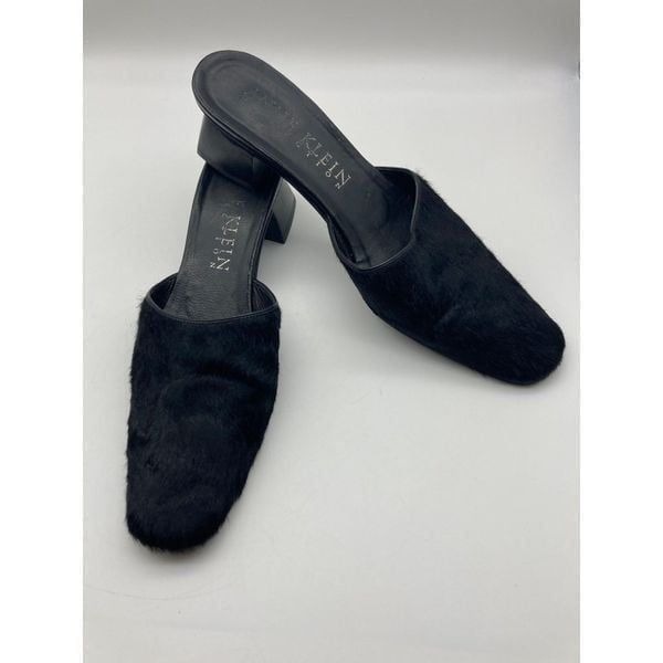 Anne Klein Collection Calf Hair Black Mules Size 8,5N Made in Italy