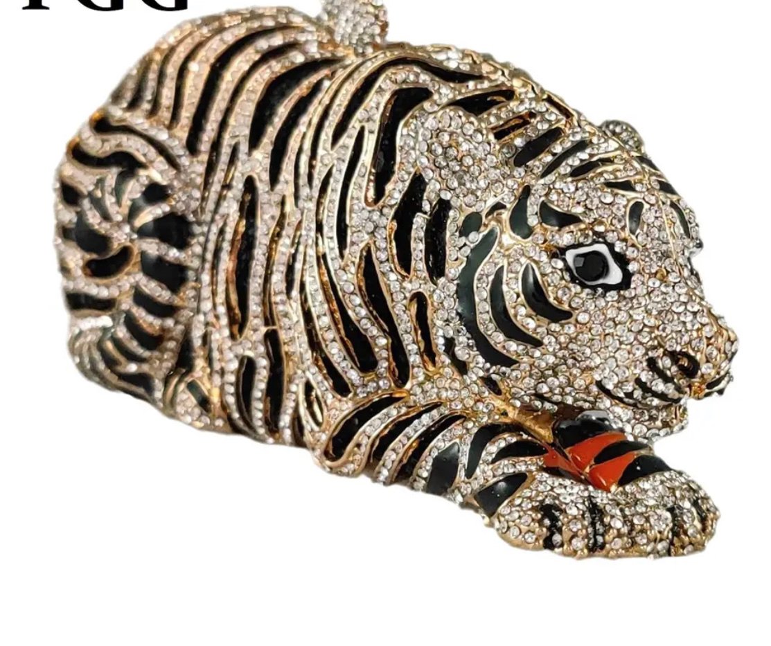 Crystal Tiger Handmade Crossbody Clutch Handbag