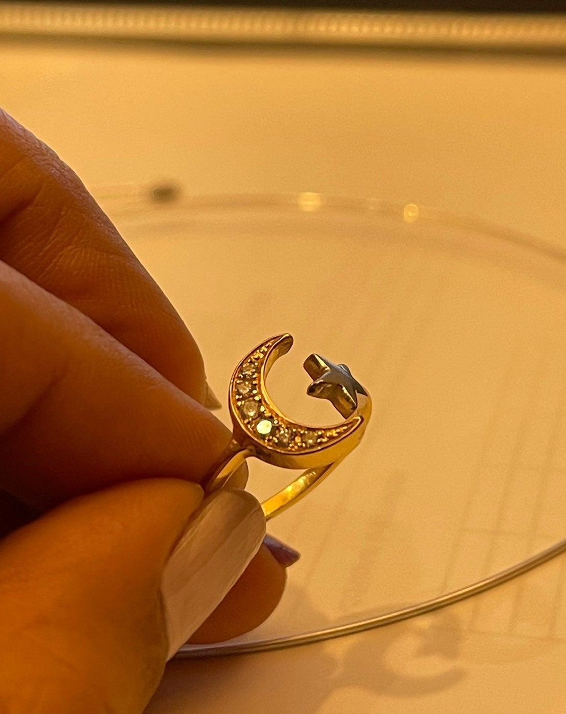 halfmoln/star pinkie ring solid gold