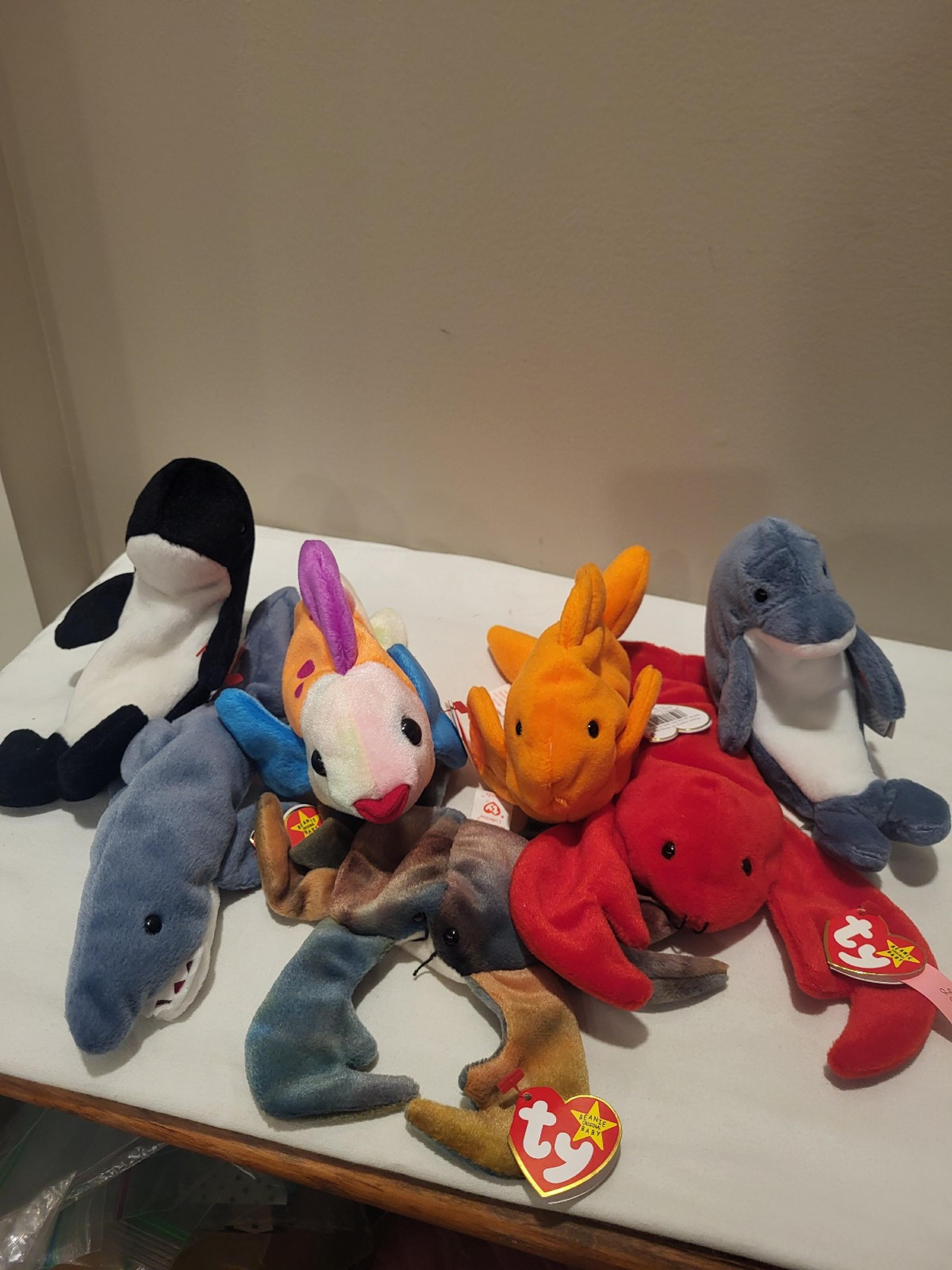 TY Beanie Babies Ocean animals Pinchers Claude Crunch Echo Waves Goldie Lips